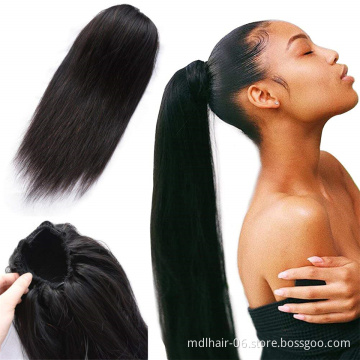 Wholesale Ponytail Human Hair Extensions With Clip In Drawstring Ponytail Straight Remy Brazilian Pony Tail For Black  Women